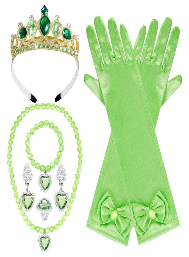 obmwang Princess Costume Accessories Princess Crown Gloves Necklace Bracelet Ring Earrings for Halloween Dress Up Party - Image 1